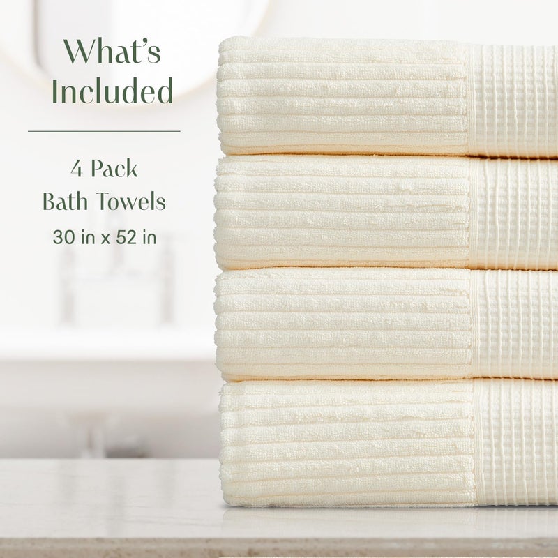 SPRING TREE 100% Cotton Bath Towel Set of 4 | Super Soft & Absorbent with Quick-Dry Fibers | 4 Bath Towels | Textured and Durable Cotton | Krista Collection (Cream) - Image 2